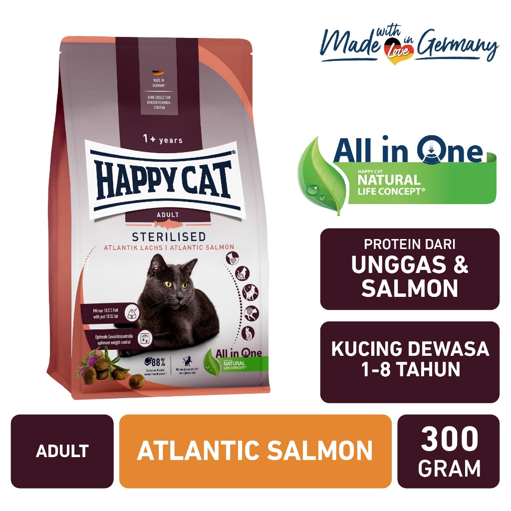 Happy Cat Sterilised Atlantic Salmon | Makanan Kucing Dewasa (300 gr)