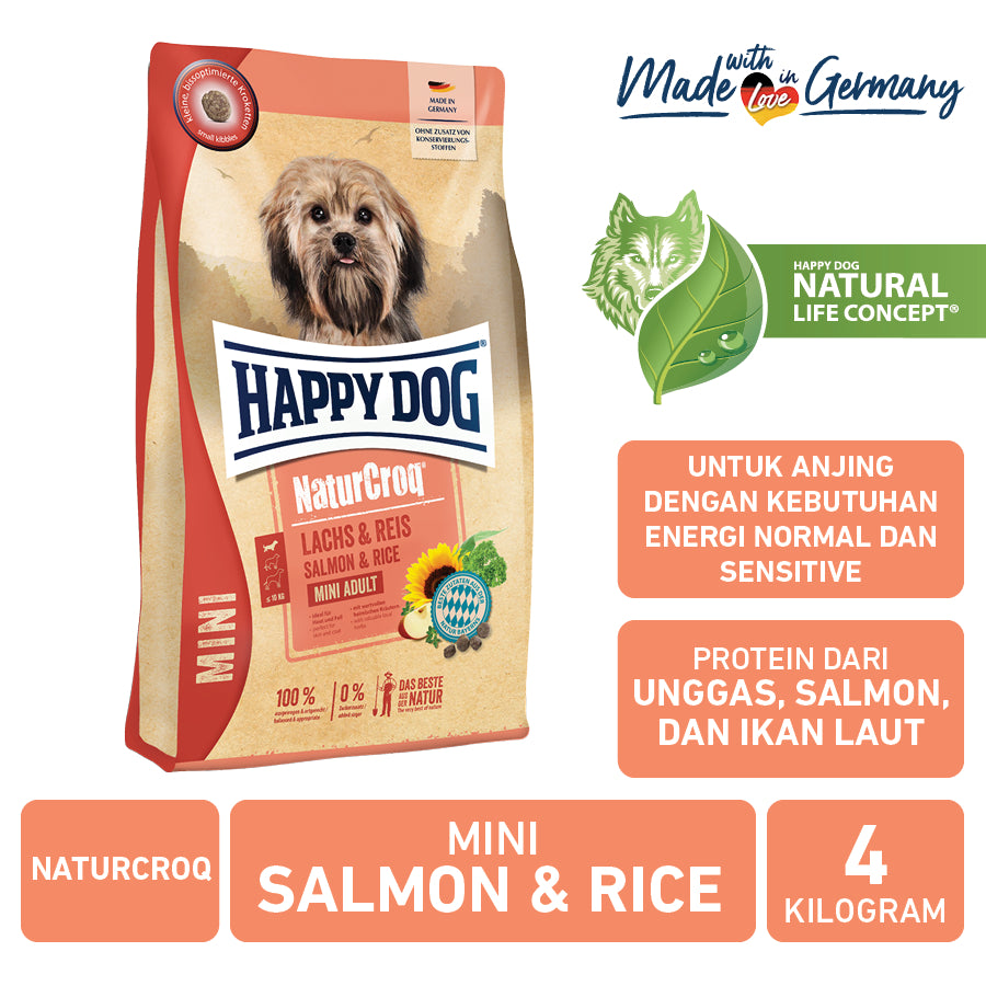 Happy Dog Makanan Anjing Mini Dewasa Naturcroq Salmon & Rice 4kg