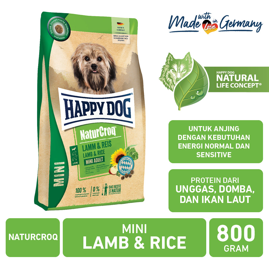 Happy Dog Makanan Anjing Mini Dewasa Naturcroq Lamb & Rice 800gr