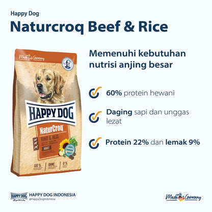 Happy Dog Makanan Anjing Dewasa Naturcroq Beef &amp; Rice 1 kg
