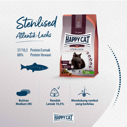 Happy Cat Sterilised Atlantic Salmon | Makanan Kucing Dewasa (300 gr)