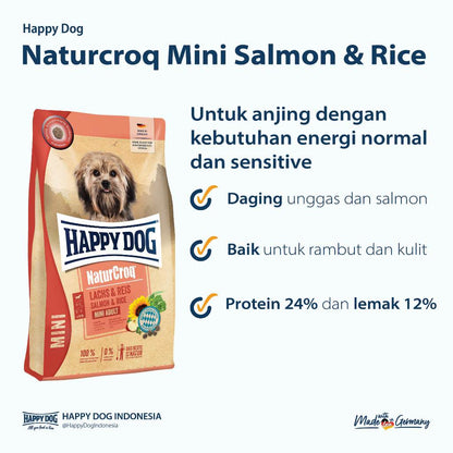 Happy Dog Makanan Anjing Mini Dewasa Naturcroq Salmon &amp; Rice 800gr