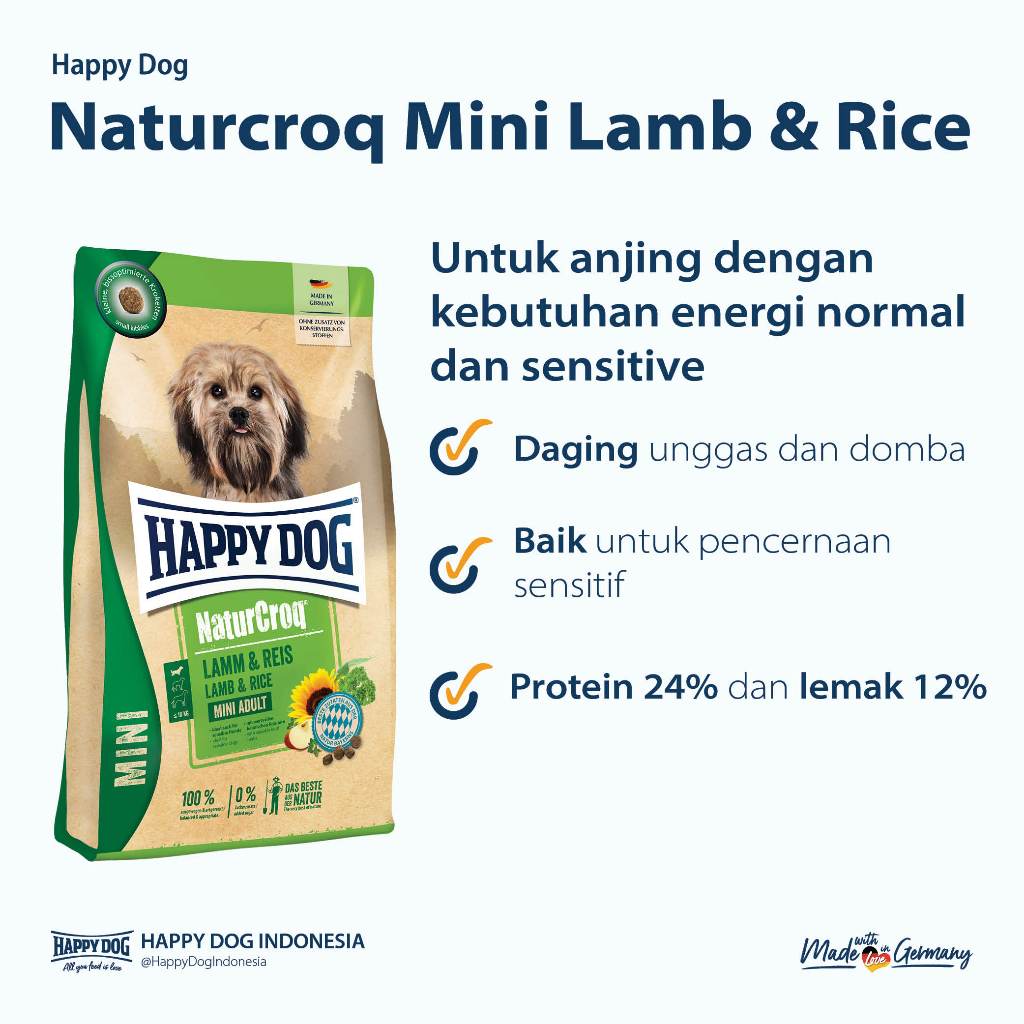 Happy Dog Makanan Anjing Mini Dewasa Naturcroq Lamb &amp; Rice 800gr
