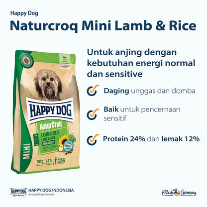 Happy Dog Makanan Anjing Mini Dewasa Naturcroq Lamb &amp; Rice 800gr