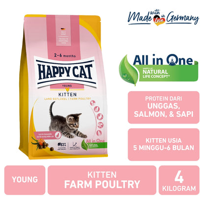 Happy Cat Young Makanan Kucing Kitten Farm Poultry 4kg