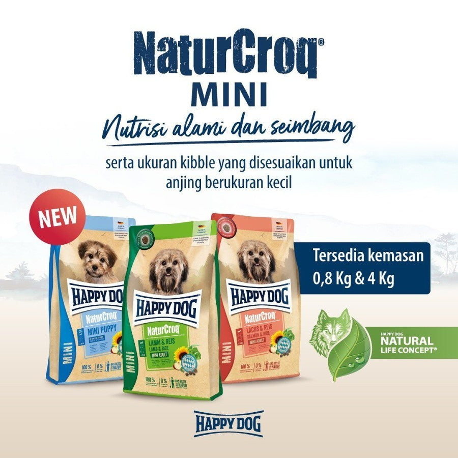 Happy Dog Makanan Anjing Mini Dewasa Naturcroq Salmon &amp; Rice 4kg