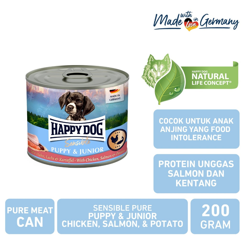 Happy Dog Makanan Anak Anjing Basah Sensible Pure Puppy Salmon &amp; Potato 200gr