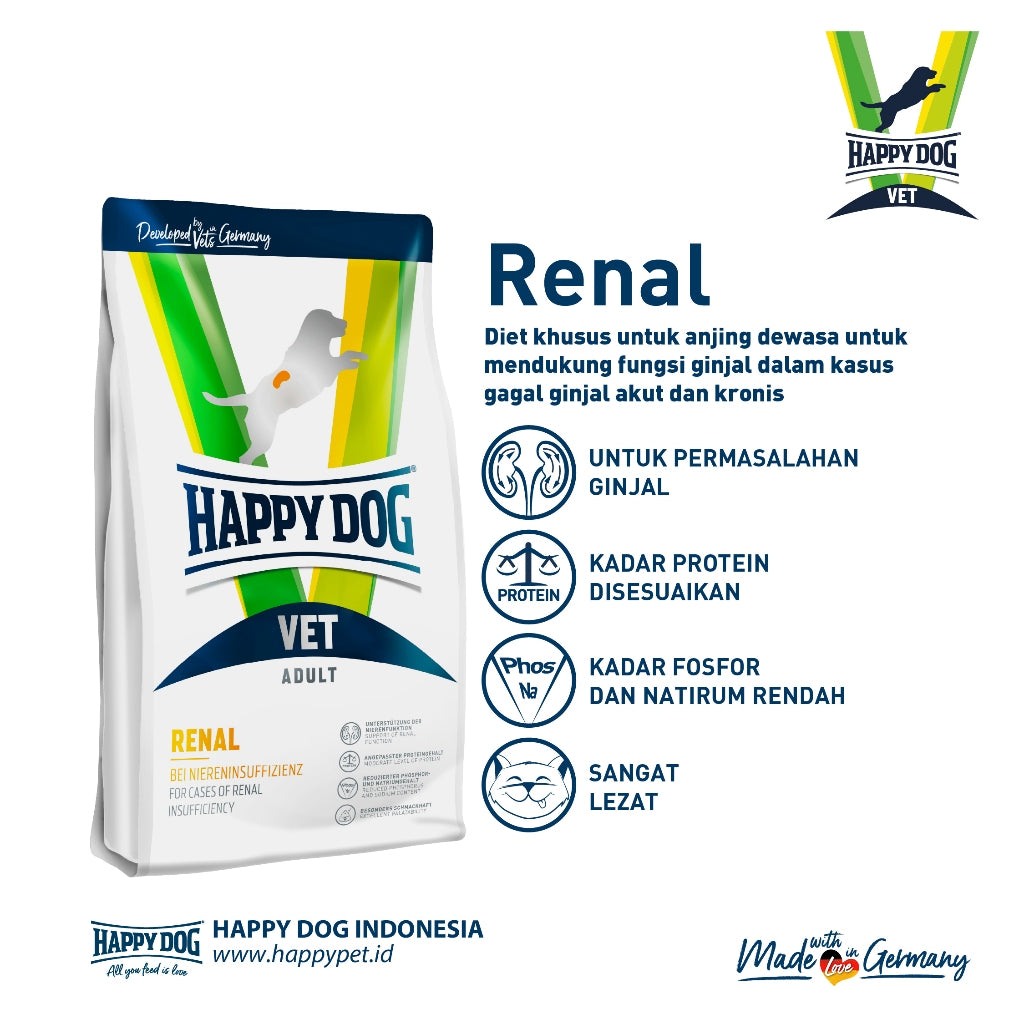 Happy Dog Vet Diet Renal Makanan Kering Anjing Perawatan Fungsi Ginjal 4 Kg