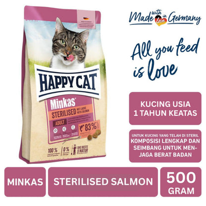 Happy Cat Makanan Kucing Dewasa Minkas Sterilised Salmon 500gr
